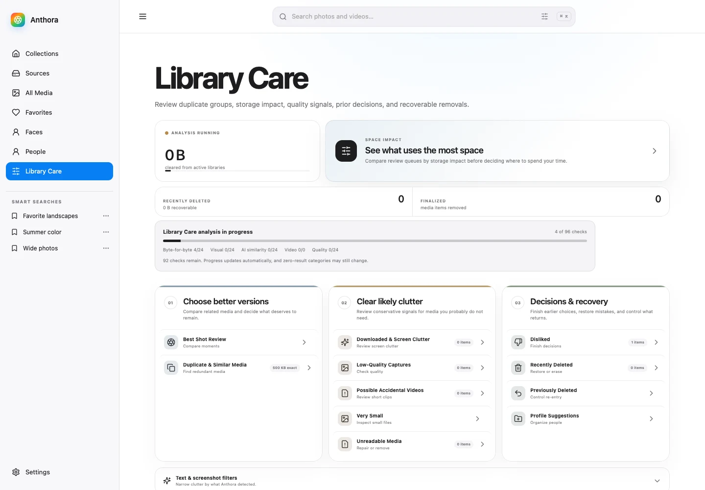 Anthora Library Care screen